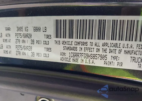 2017 Ram 1500 Express 4X4 6'4 Box z USA, uszkodzony, nr VIN 1C6RR7FG9HS857905